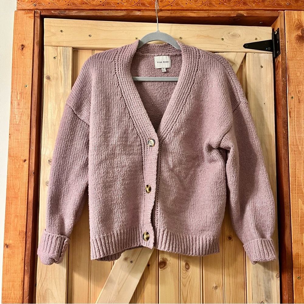 PINK ROSE | Light Purple Button Down Oversized Sweater Cardigan